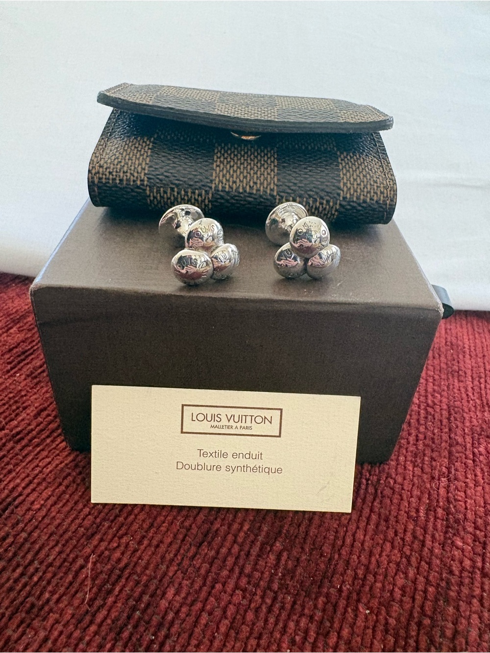 Louis Vuitton Silver Clover Bouquet Cufflinks Set Box Case Card